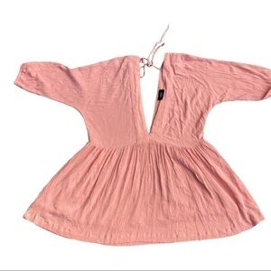 Vici mini dress tunic plunge deep neckline neutral salmon color RARE size LARGE